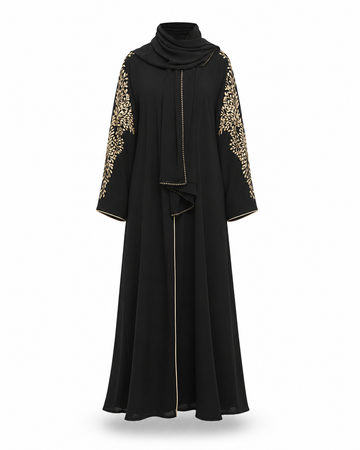 Zohroze Jet Black Floral Embroidered Abaya