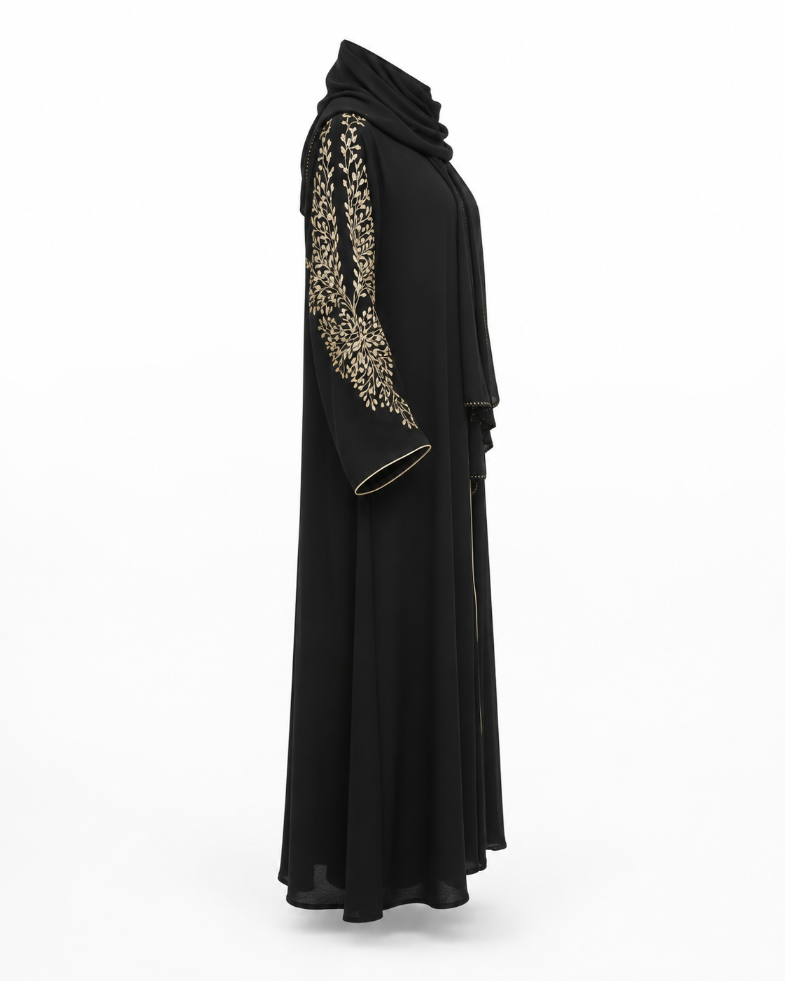 Zohroze Jet Black Floral Embroidered Abaya