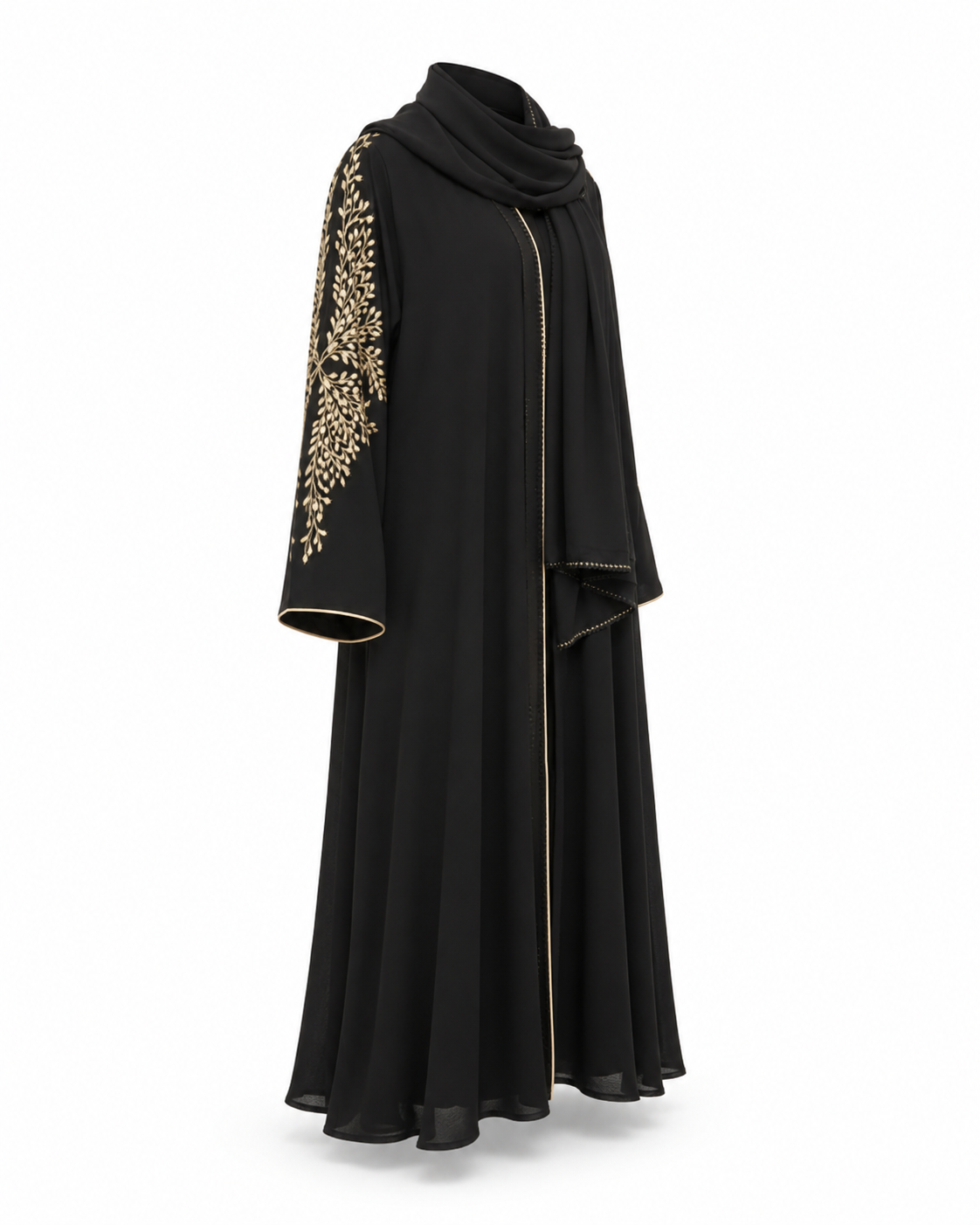 Zohroze Jet Black Floral Embroidered Abaya