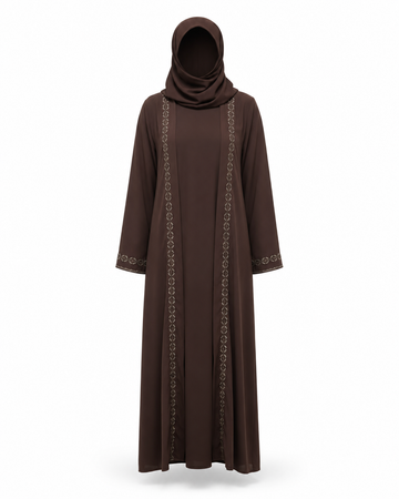 Zohroze Cocoa Brown Chiffon Satin Abaya