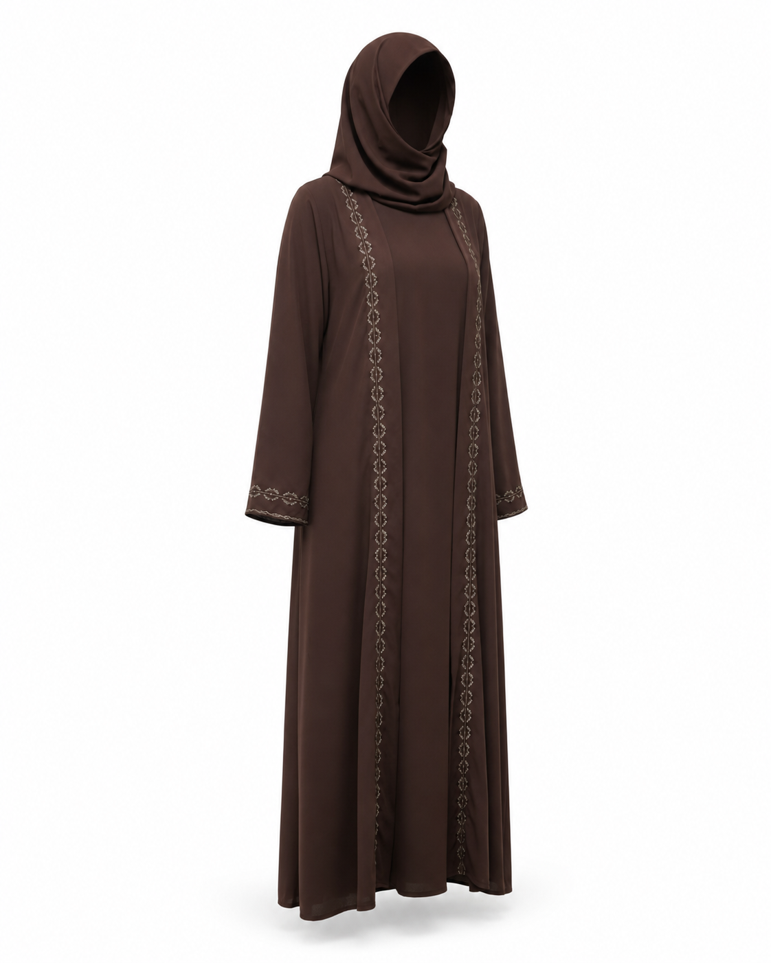 Zohroze Cocoa Brown Chiffon Satin Abaya