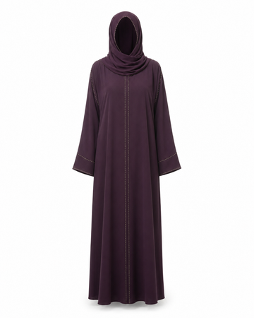 Zohroze Deep Plum Beaded Abaya