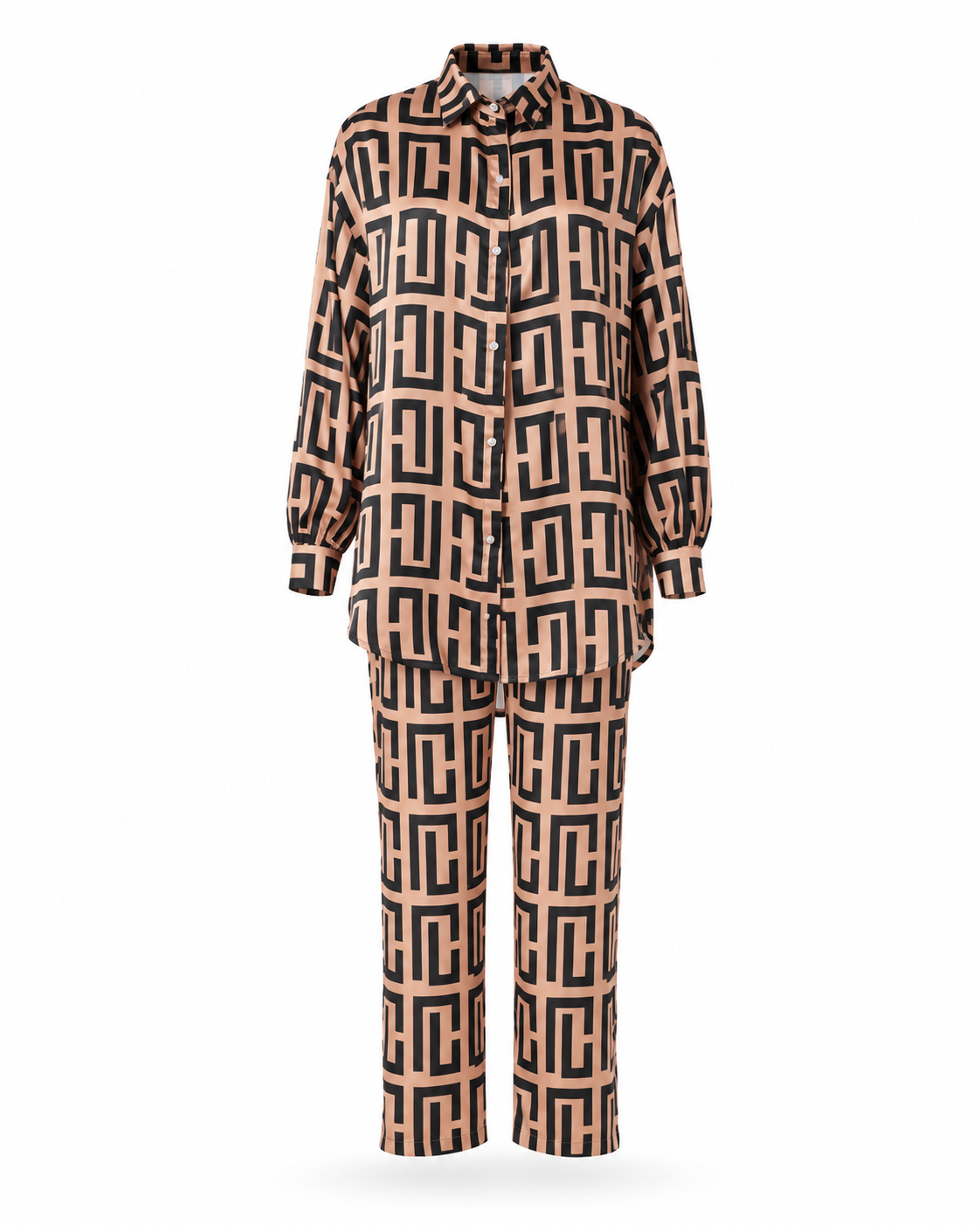 Zohroze Geometric Print Japanese Satin Co-Ord Set