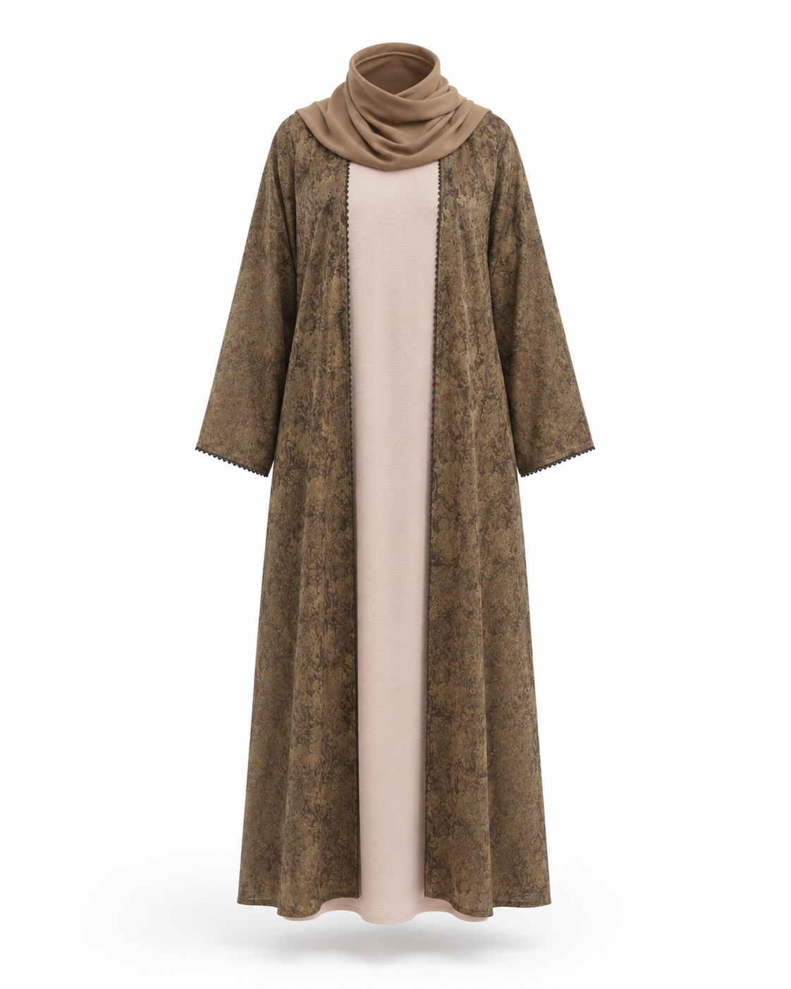 Zohroze Golden Beige Embroidered Abaya