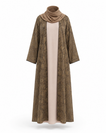 Zohroze Golden Beige Embroidered Abaya