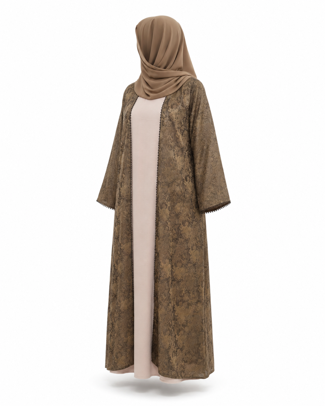 Zohroze Golden Beige Embroidered Abaya