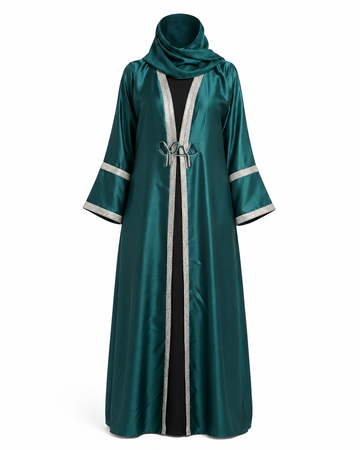 Zohroze Emerald Satin Kimono Abaya