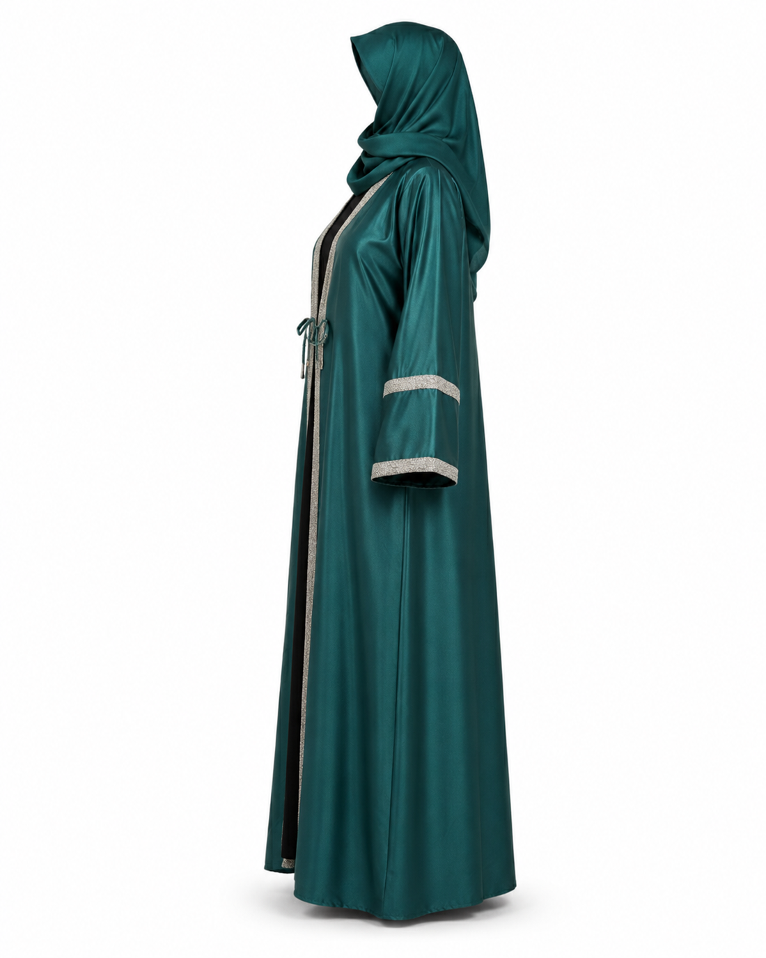 Zohroze Emerald Satin Kimono Abaya