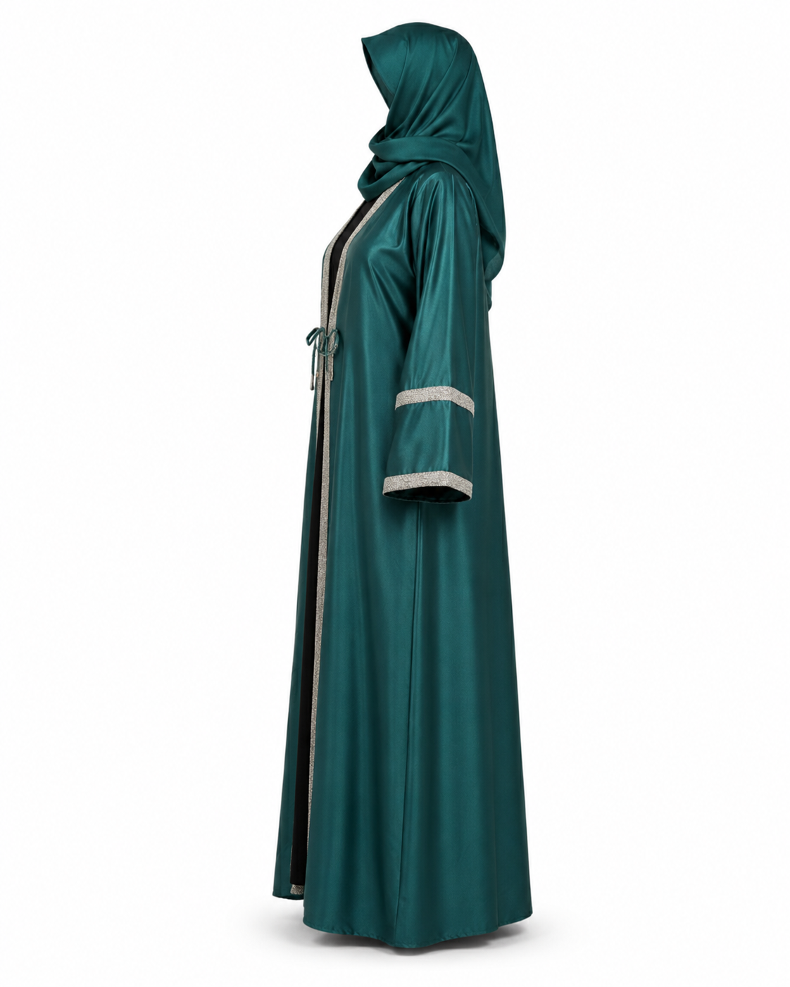 Zohroze Emerald Satin Kimono Abaya