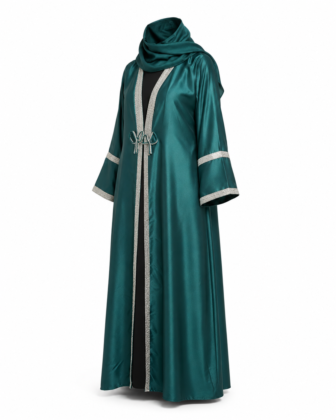 Zohroze Emerald Satin Kimono Abaya