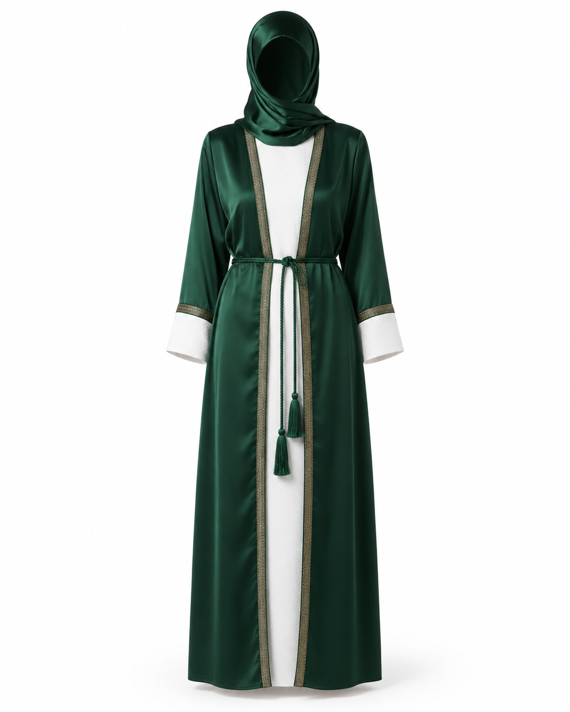 Zohroze Emerald Green Satin Jacket Abaya