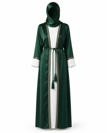 Zohroze Emerald Green Satin Jacket Abaya