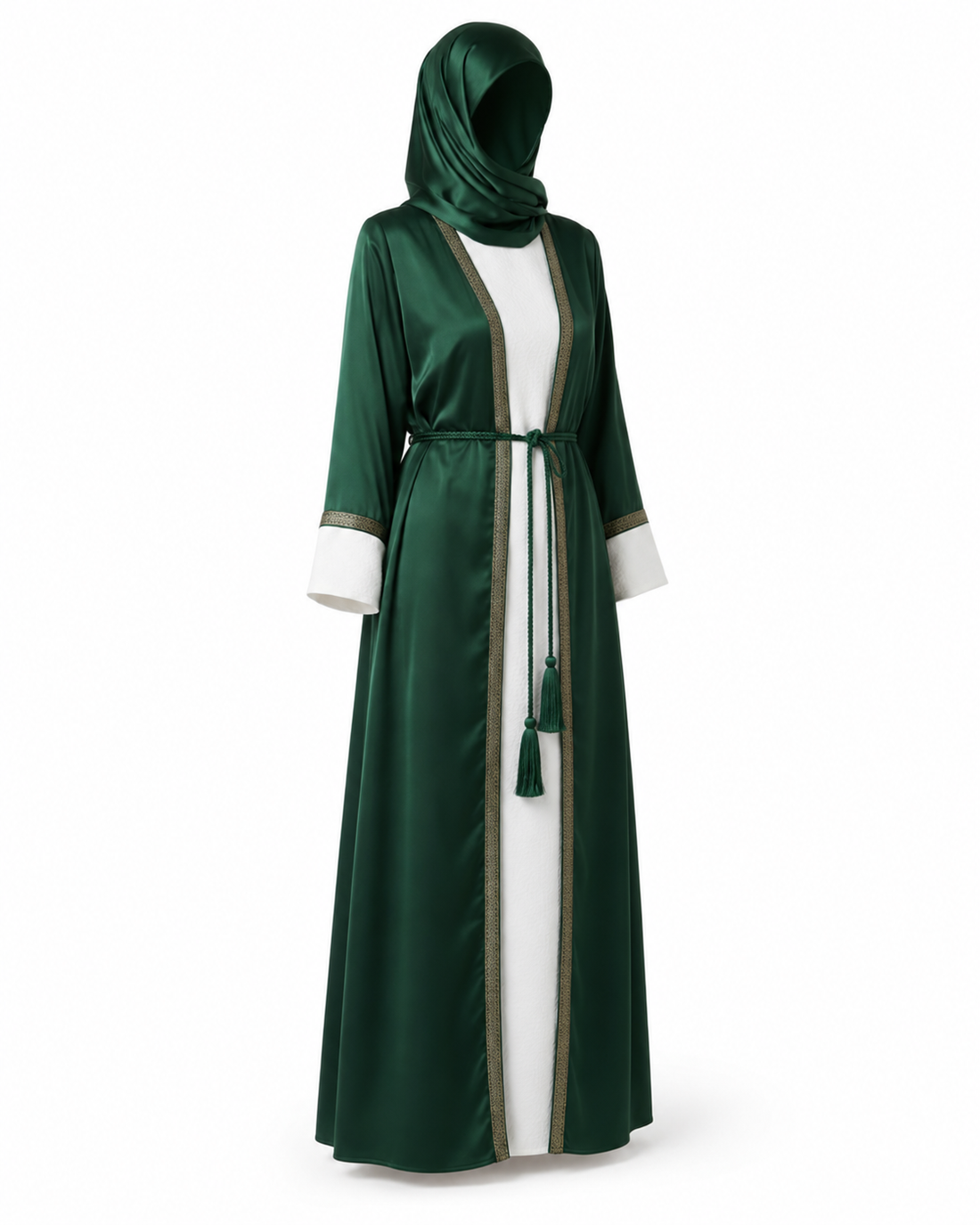 Zohroze Emerald Green Satin Jacket Abaya