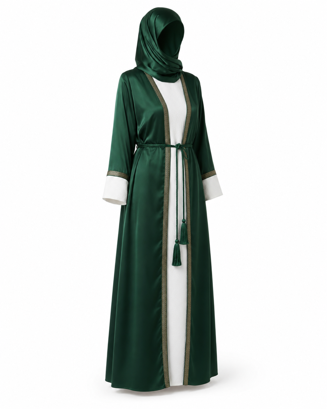 Zohroze Emerald Green Satin Jacket Abaya