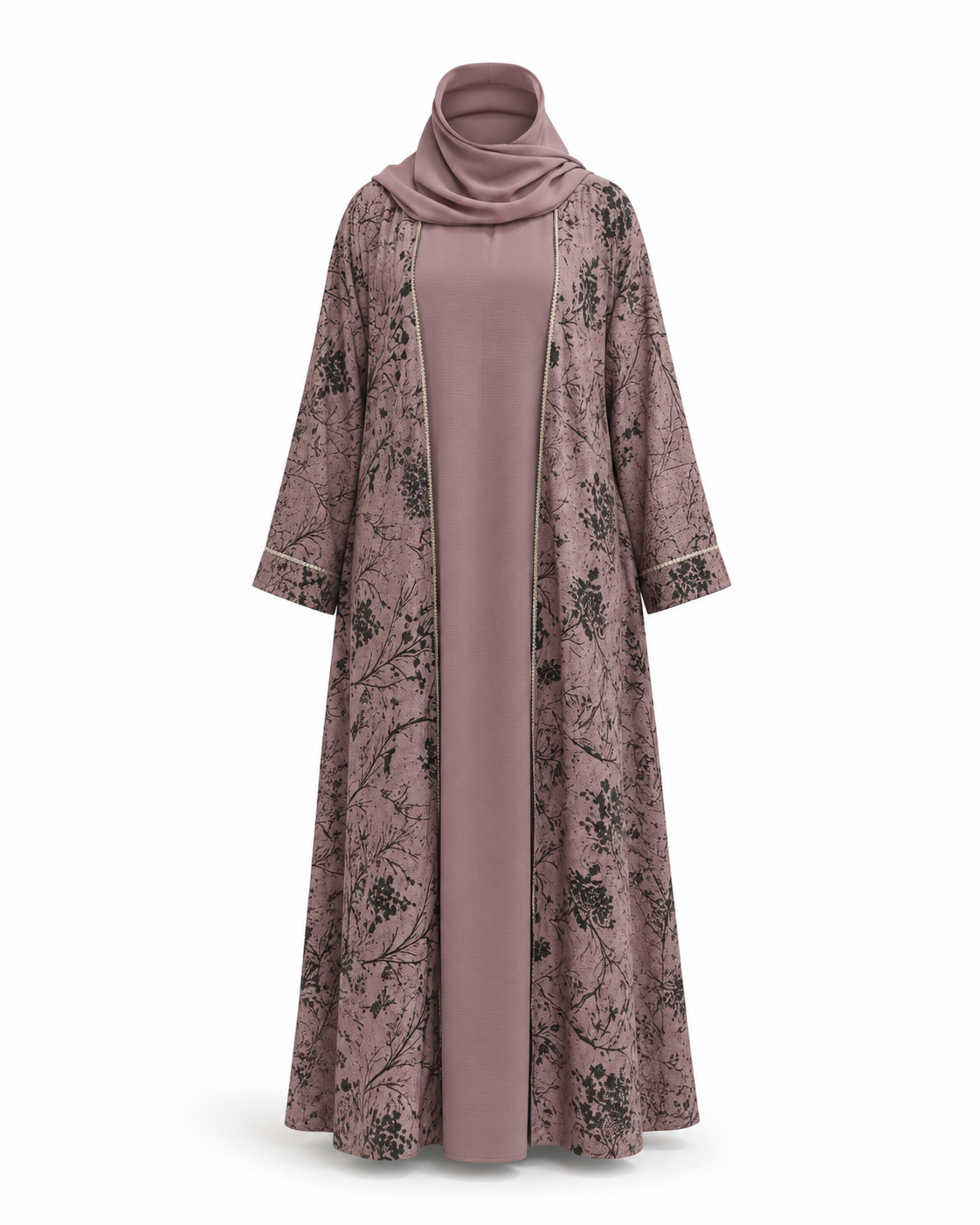 Zohroze Dusty Pink Botanical Abaya