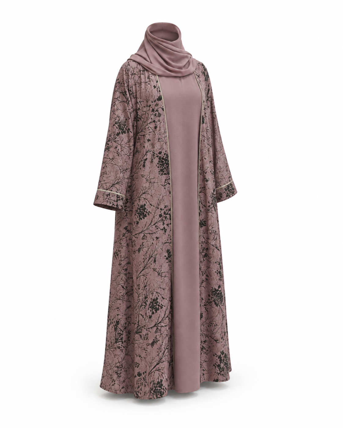 Zohroze Dusty Pink Botanical Abaya
