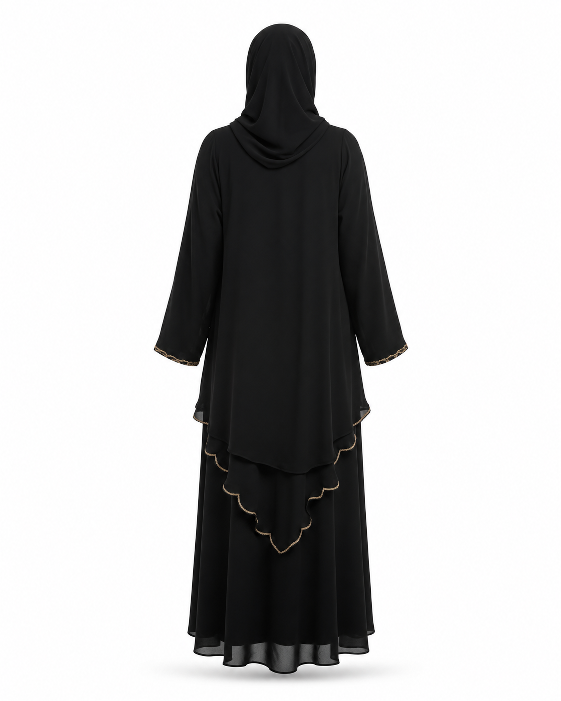 Double-Layered Black Chiffon Abaya