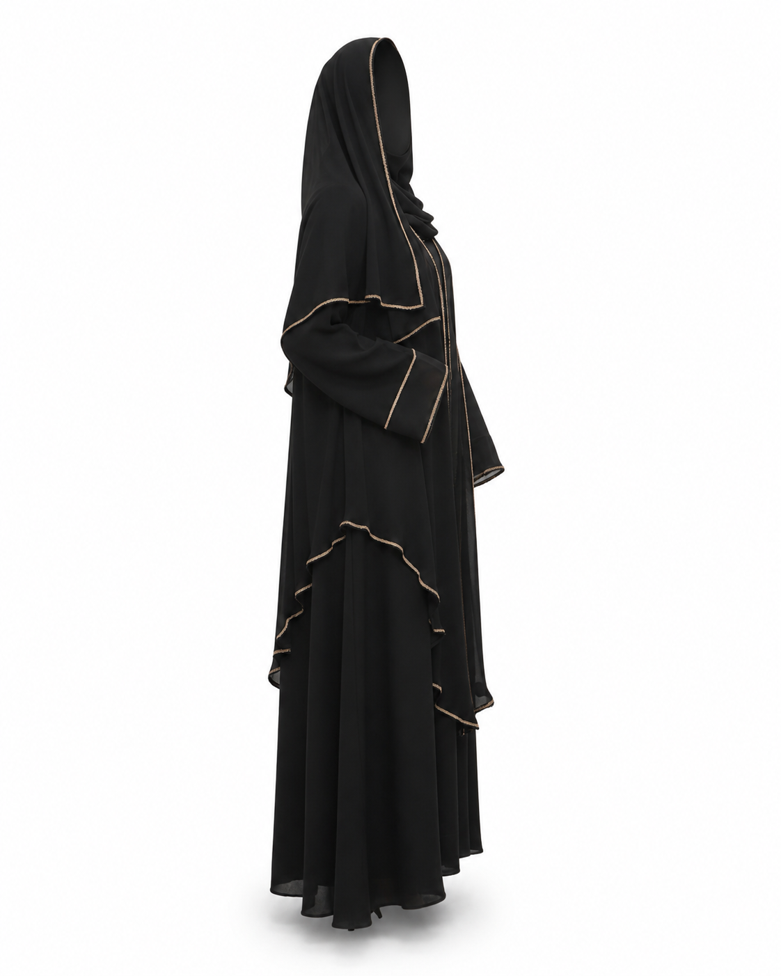 Double-Layered Black Chiffon Abaya