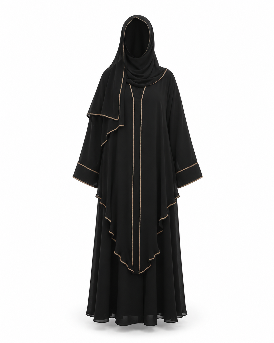 Double-Layered Black Chiffon Abaya