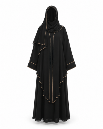 Double-Layered Black Chiffon Abaya