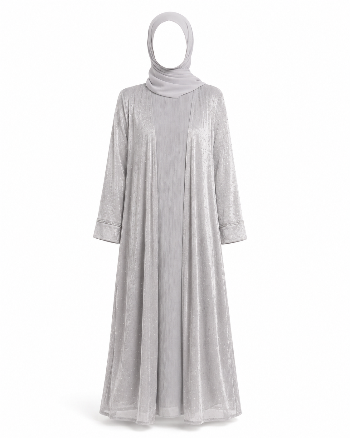 Zohroze Grey Mist Diamond Embellished Kimono Abaya