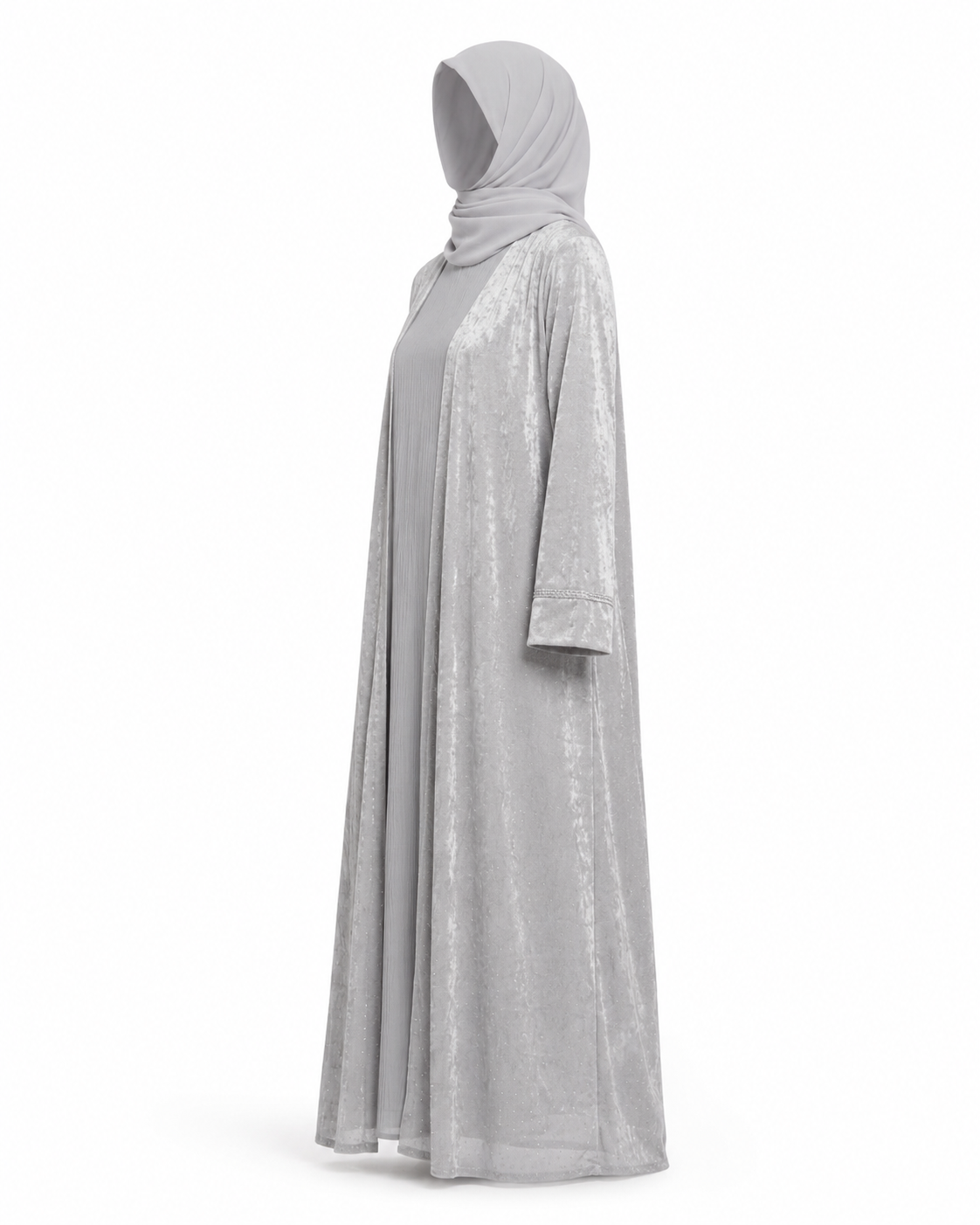 Zohroze Grey Mist Diamond Embellished Kimono Abaya