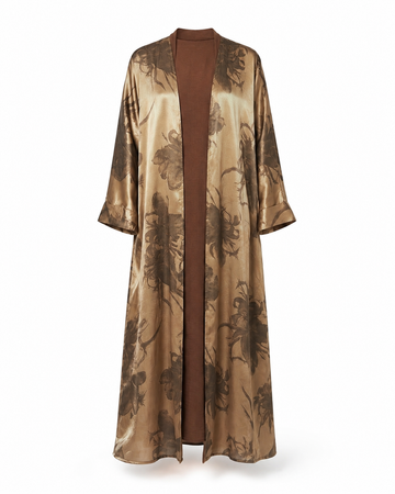 Zohroze Golden Bronze Satin Kimono Abaya
