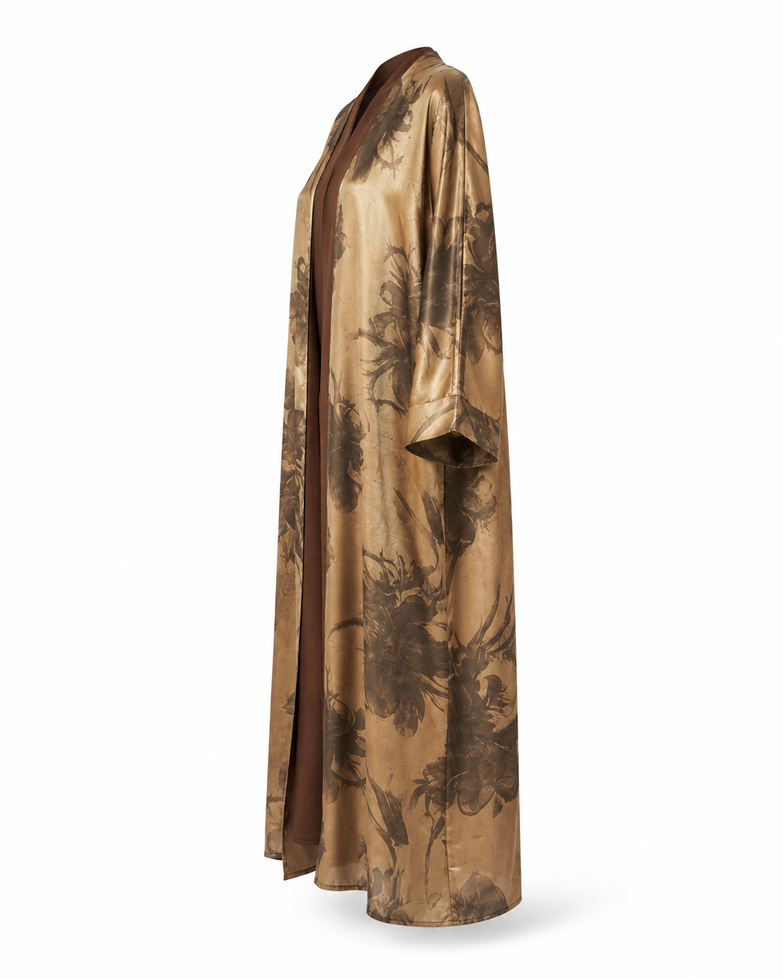 Zohroze Golden Bronze Satin Kimono Abaya