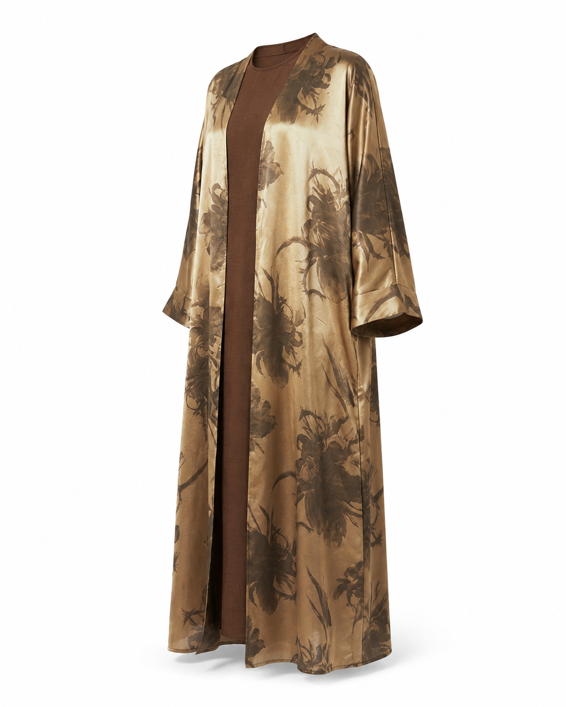 Zohroze Golden Bronze Satin Kimono Abaya
