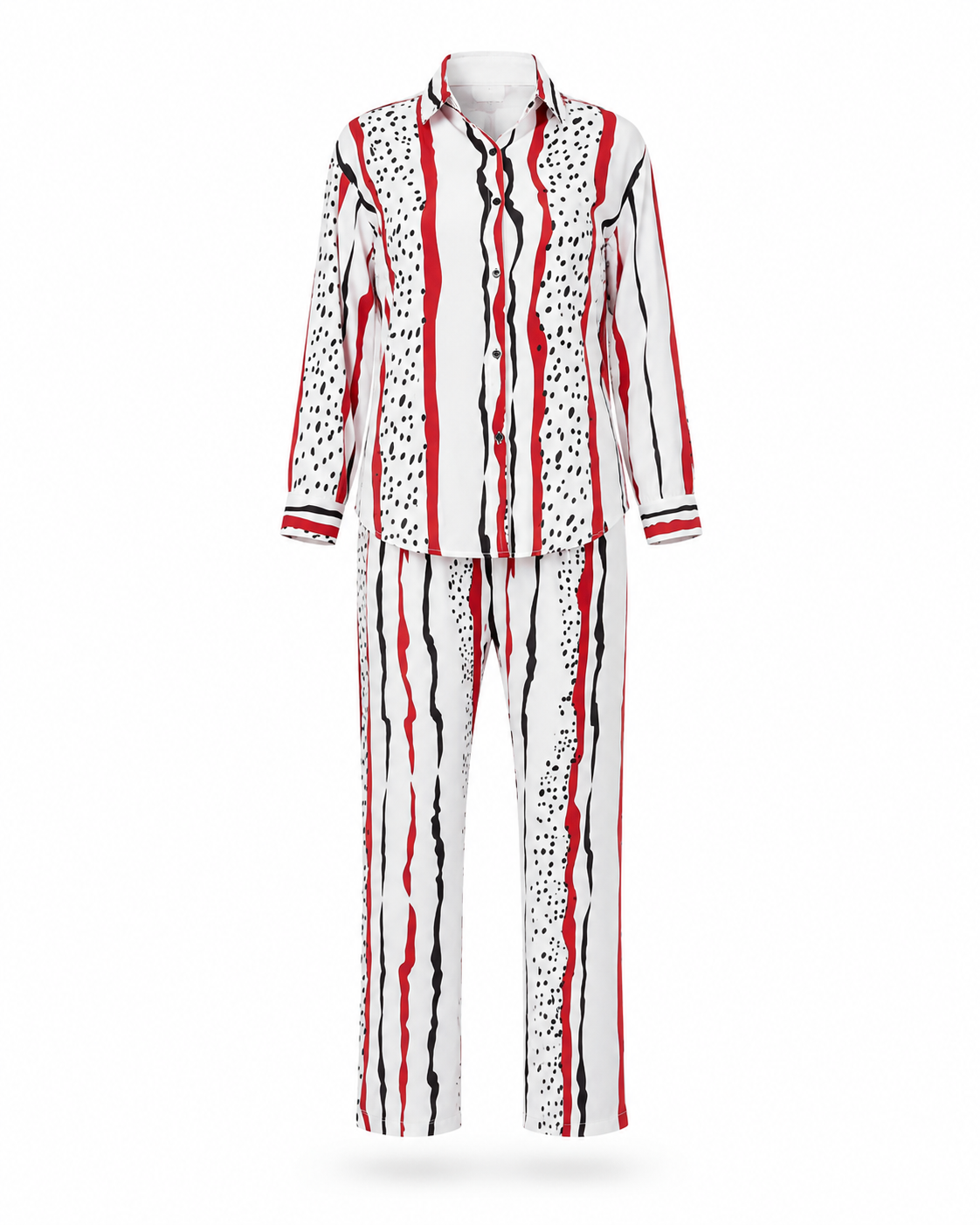 Zohroze Art Stripe Co-Ord Set – White & Red
