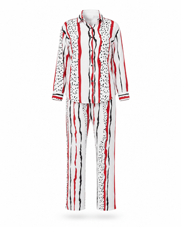Zohroze Art Stripe Co-Ord Set – White & Red