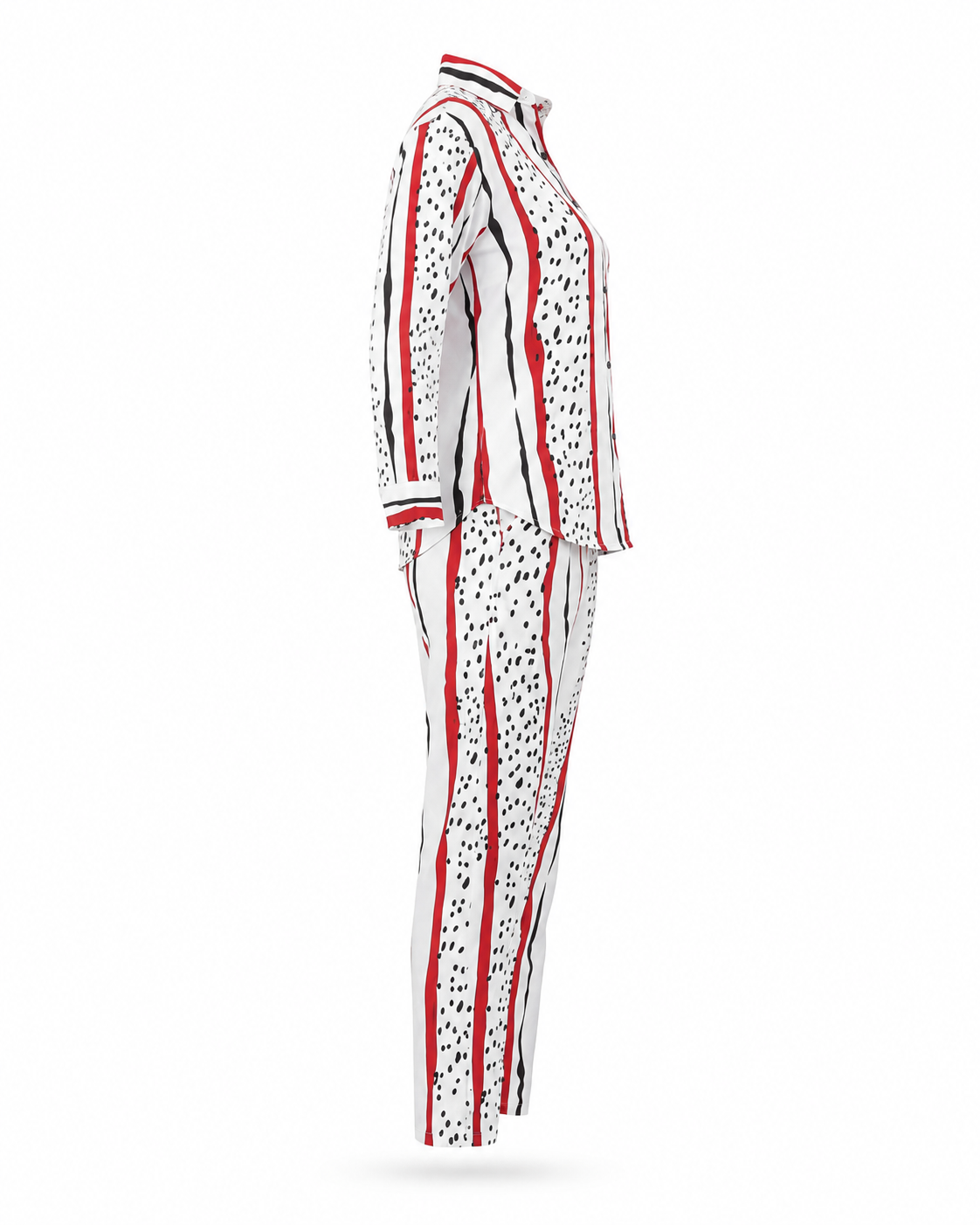 Zohroze Art Stripe Co-Ord Set – White & Red