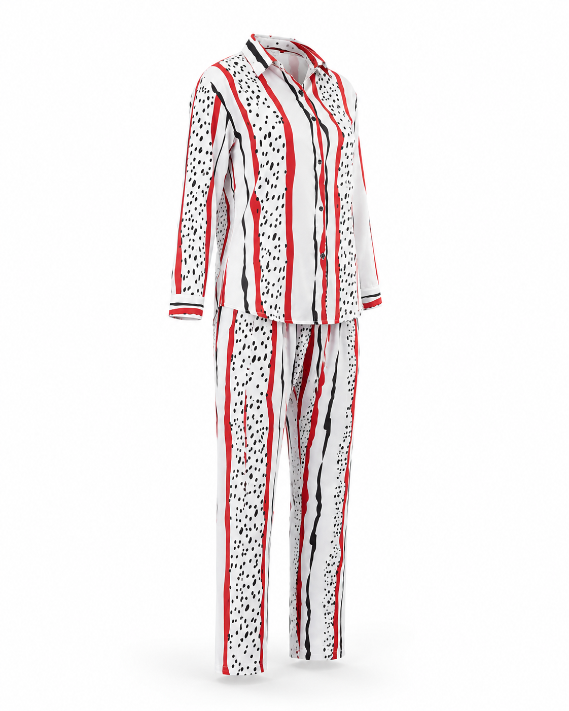 Zohroze Art Stripe Co-Ord Set – White & Red