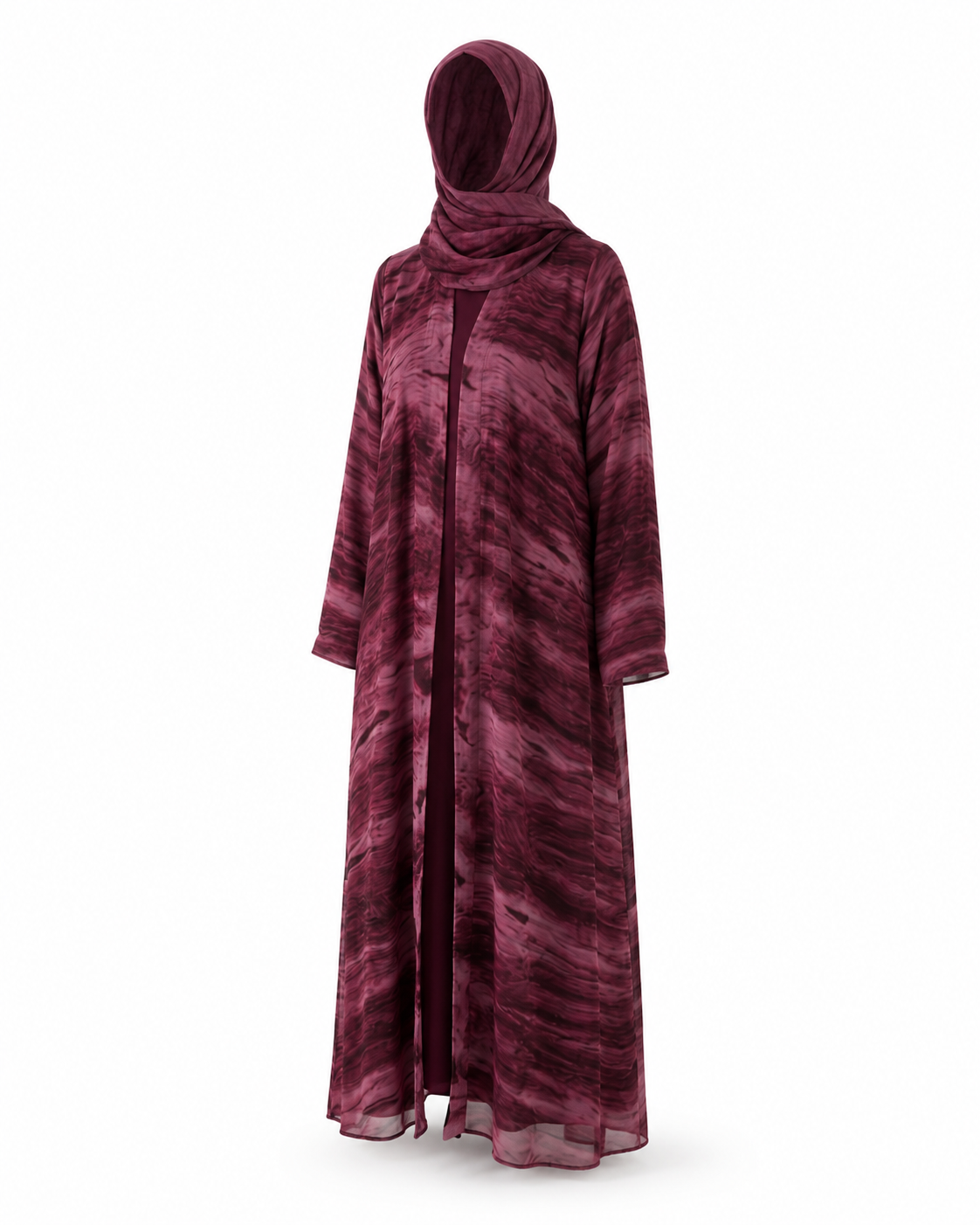 Zohroze Enchanting Wine Marble Abaya