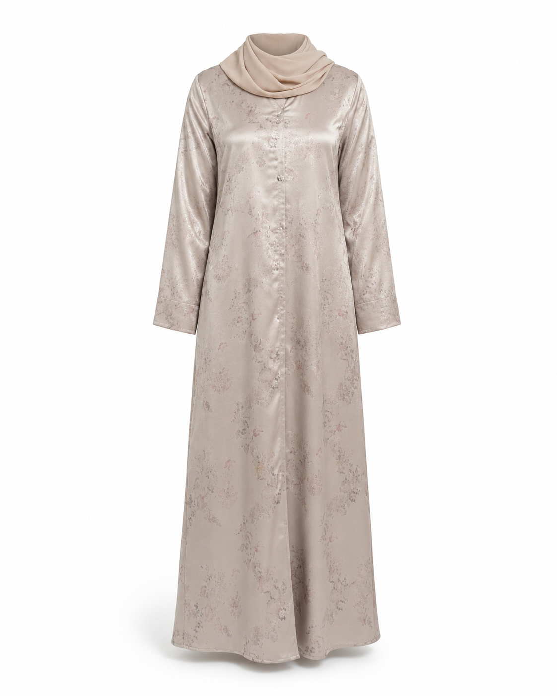 CZohroze Champagne Beige Foil Print Abaya