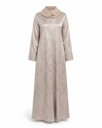 CZohroze Champagne Beige Foil Print Abaya