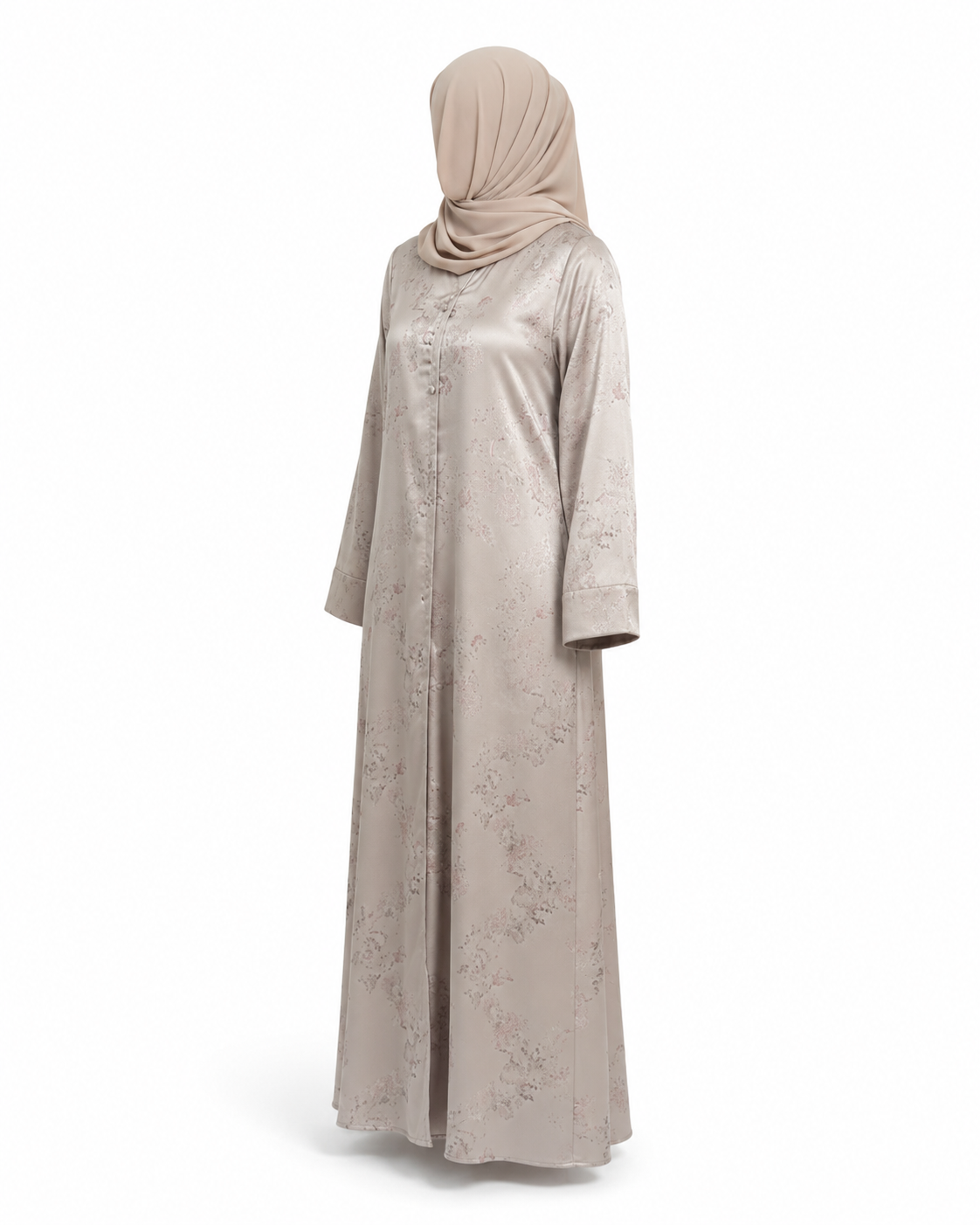 CZohroze Champagne Beige Foil Print Abaya