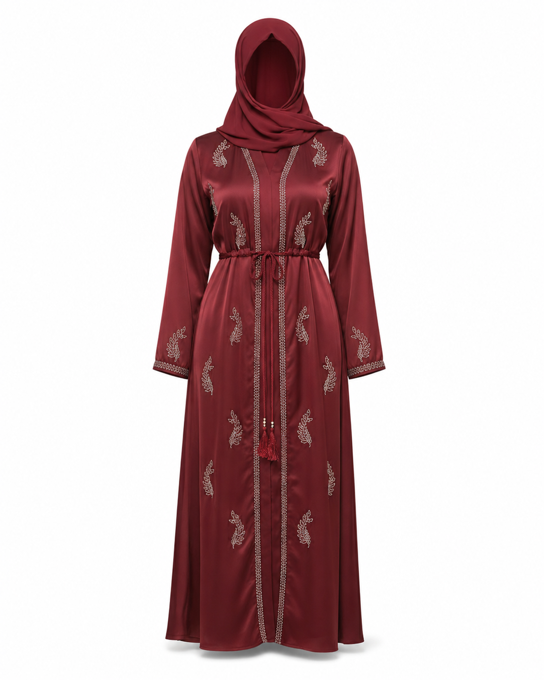 Zohroze Burgundy Satin Abaya