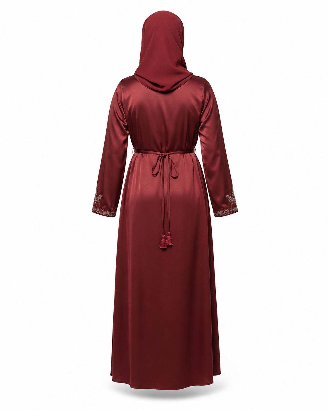Zohroze Burgundy Satin Abaya