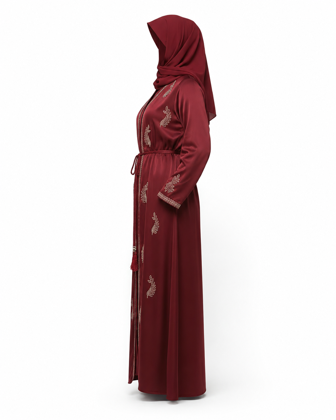 Zohroze Burgundy Satin Abaya