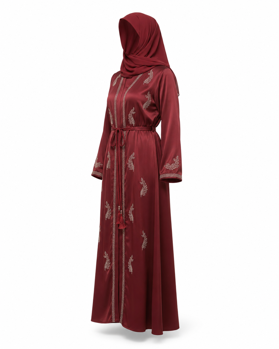 Zohroze Burgundy Satin Abaya
