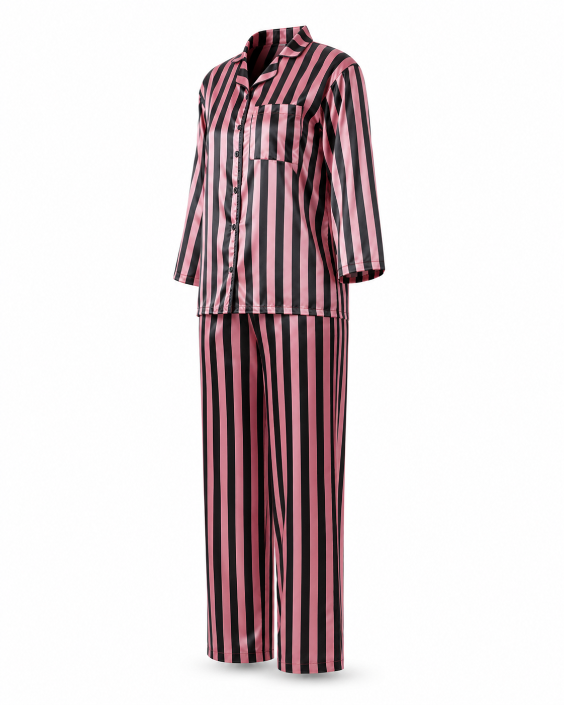Zohroze Venetian Stripe Italian Satin Nightsuit Set
