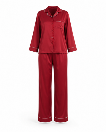 Zohroze Ruby Red Armani Satin Nightsuit Set