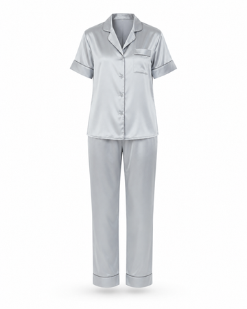 Zohroze Italian Satin Nightsuit – Silver Grey