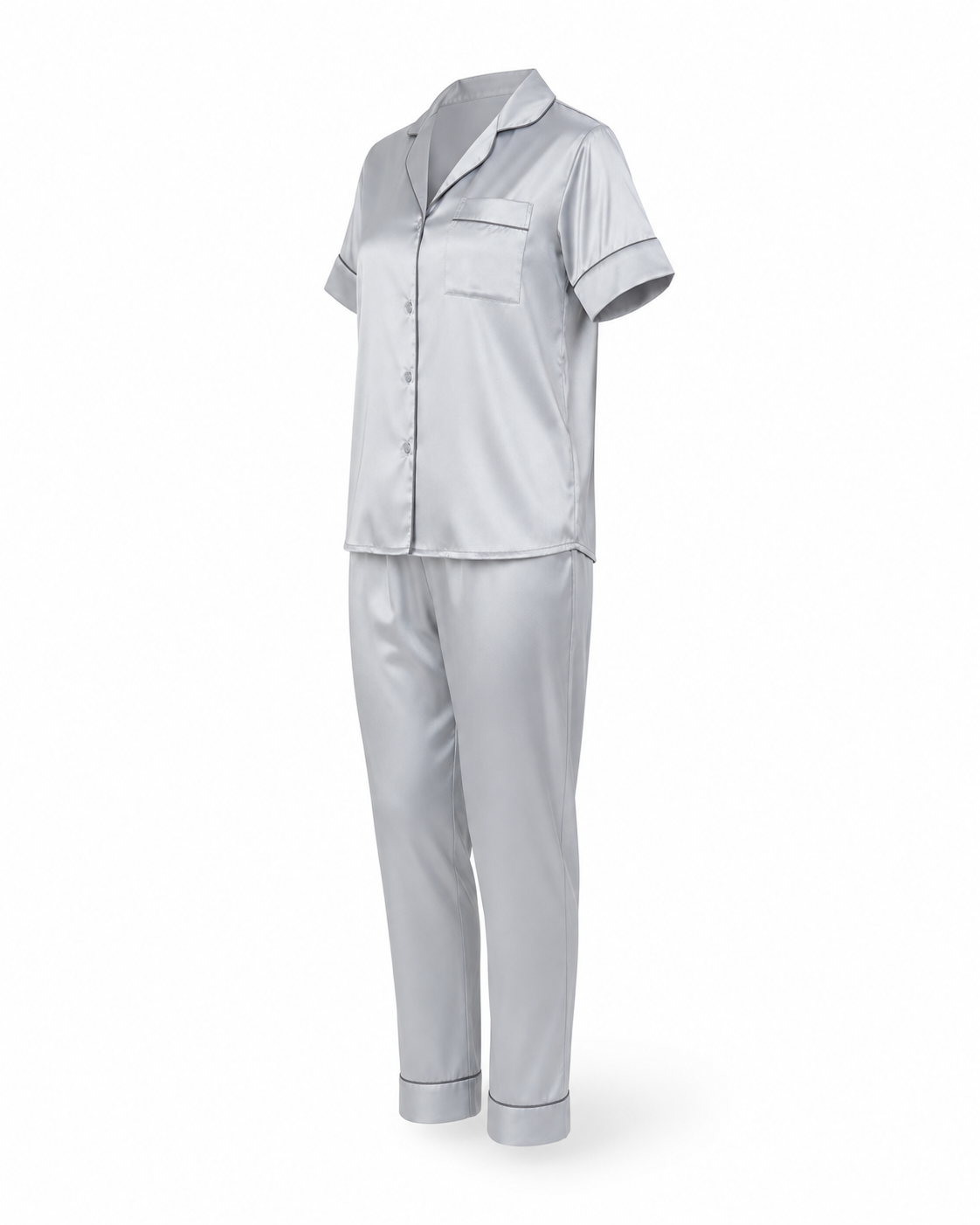 Zohroze Italian Satin Nightsuit – Silver Grey