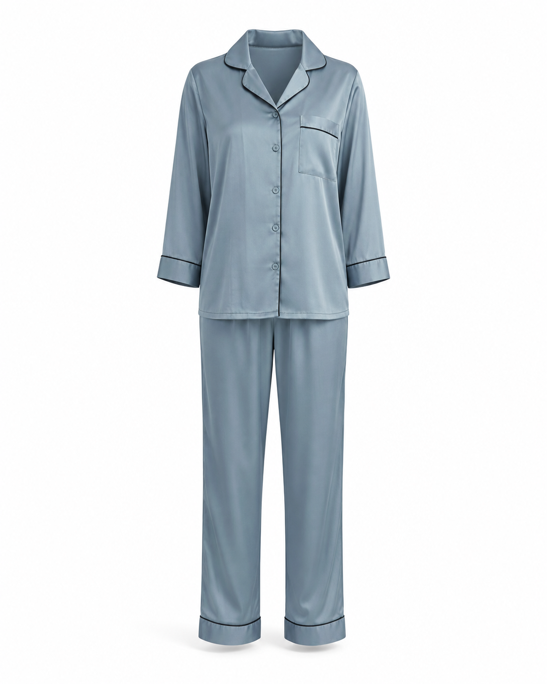 Zohroze Dusty Blue Grey Satin Nightsuit