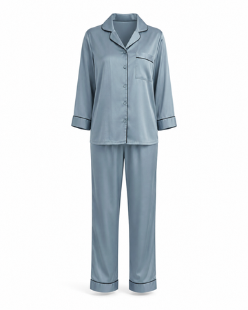 Zohroze Dusty Blue Grey Satin Nightsuit