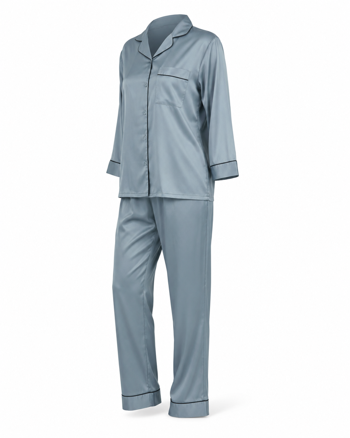 Zohroze Dusty Blue Grey Satin Nightsuit
