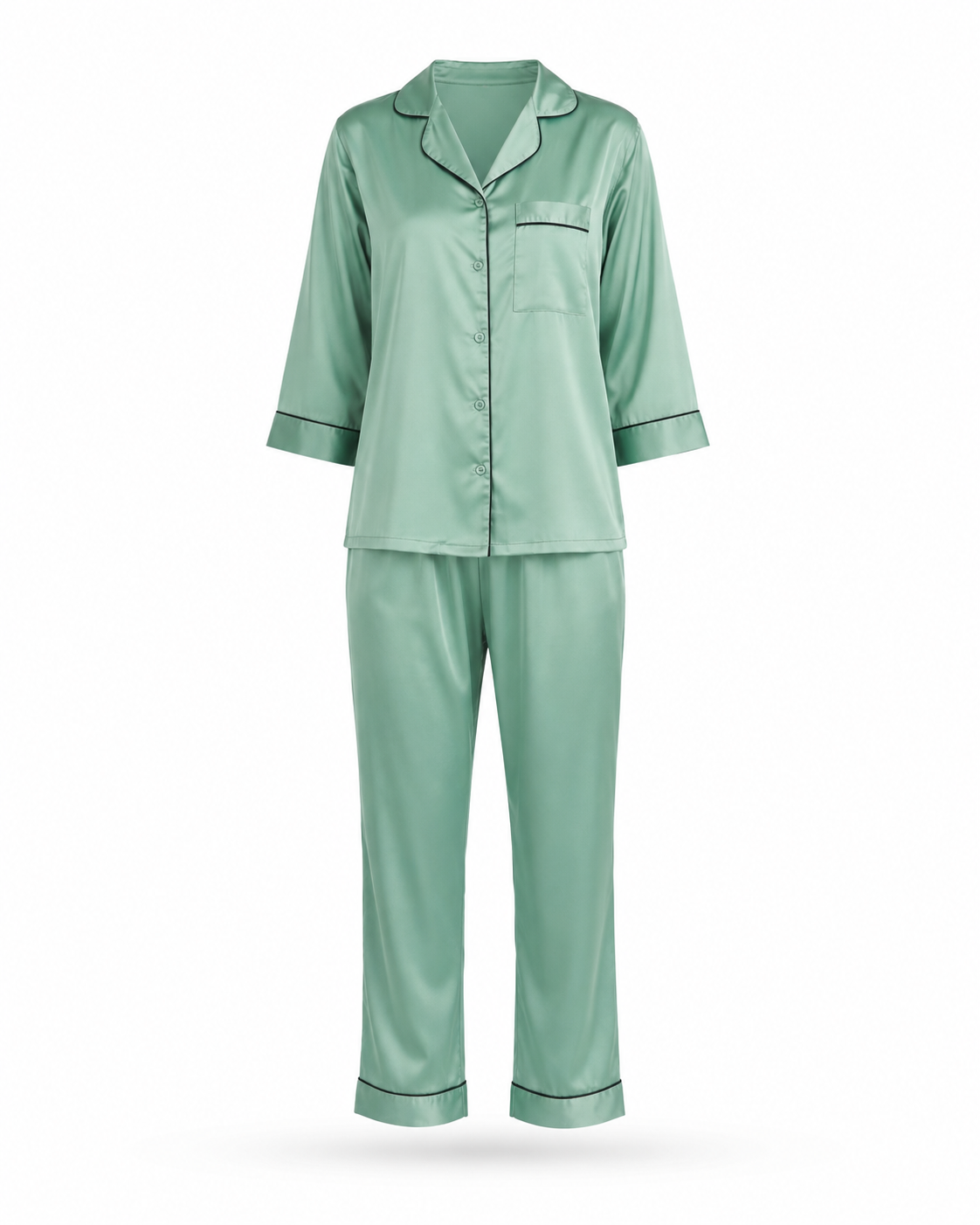 Zohroze Mint Mist Satin Nightsuit – Sage Green
