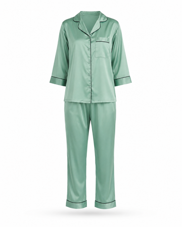Zohroze Mint Mist Satin Nightsuit – Sage Green